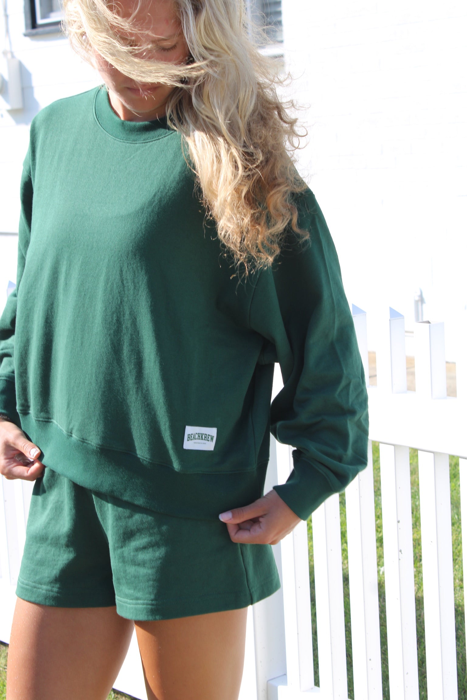 VARSITY PATCH TERRY CREWNECK - SEAGRASS
