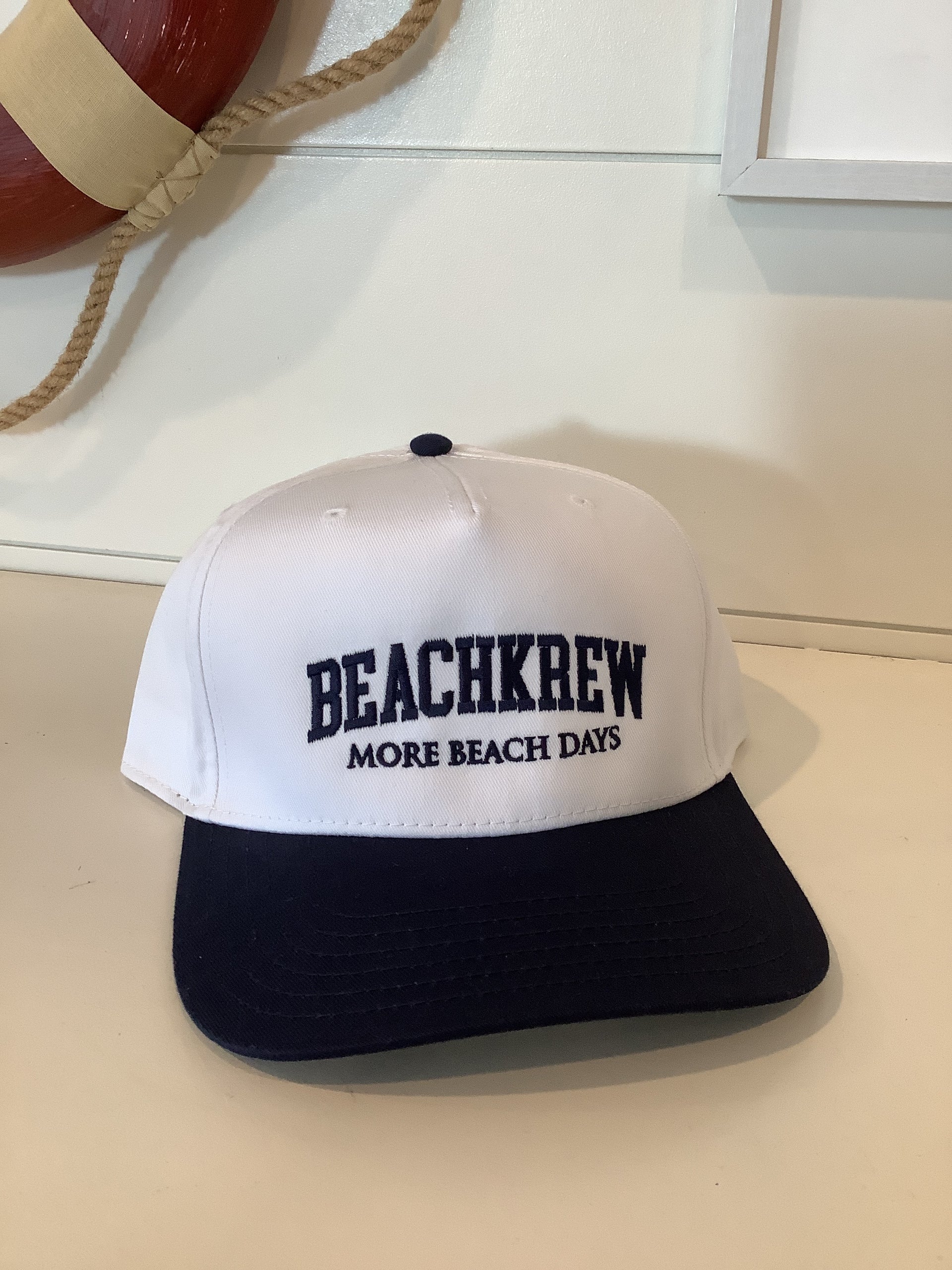 BEACHKREW VARSITY SIGNATURE HAT - WHITE/NAVY