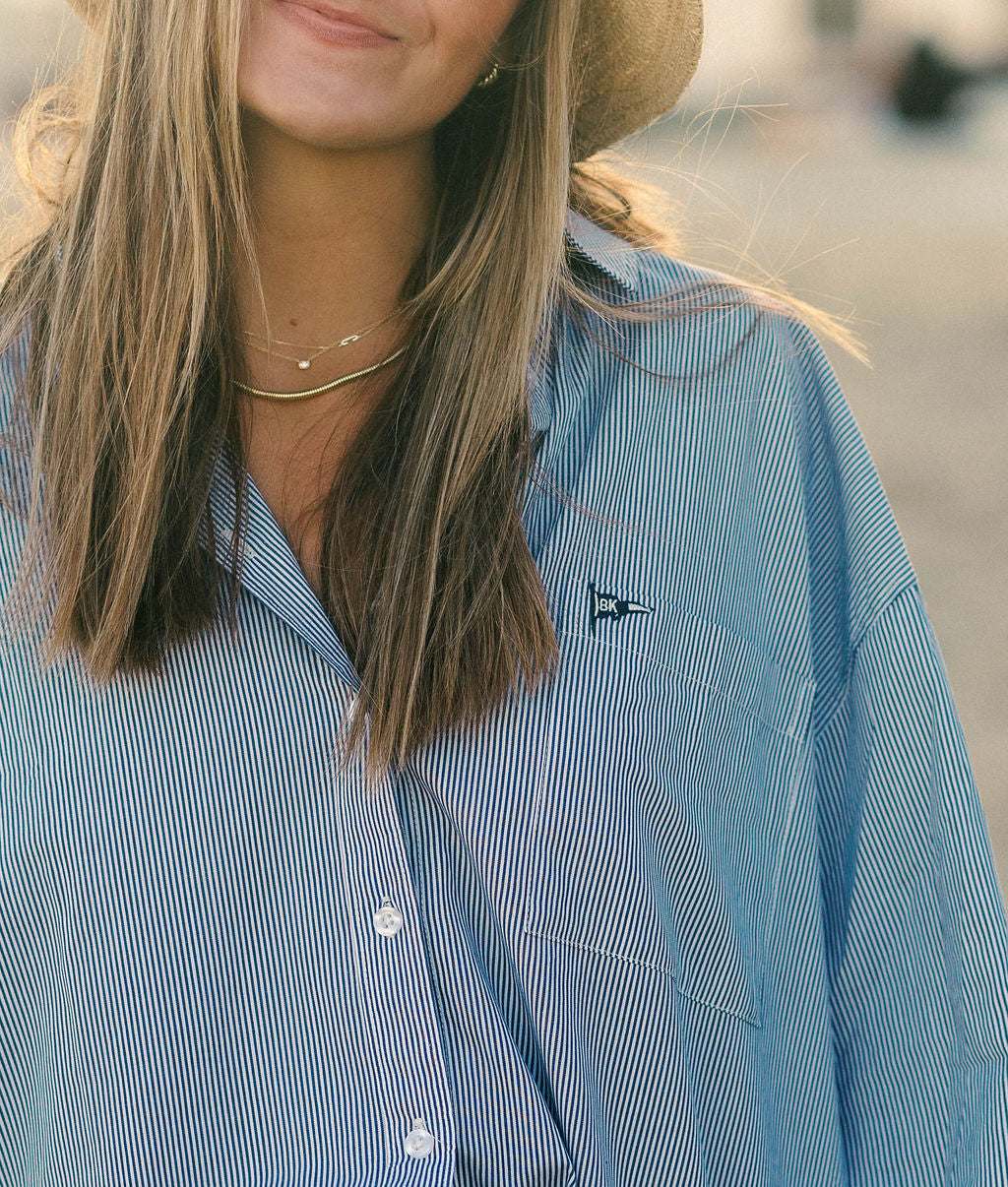 BURGEE STRIPED BUTTON DOWN - NAVY