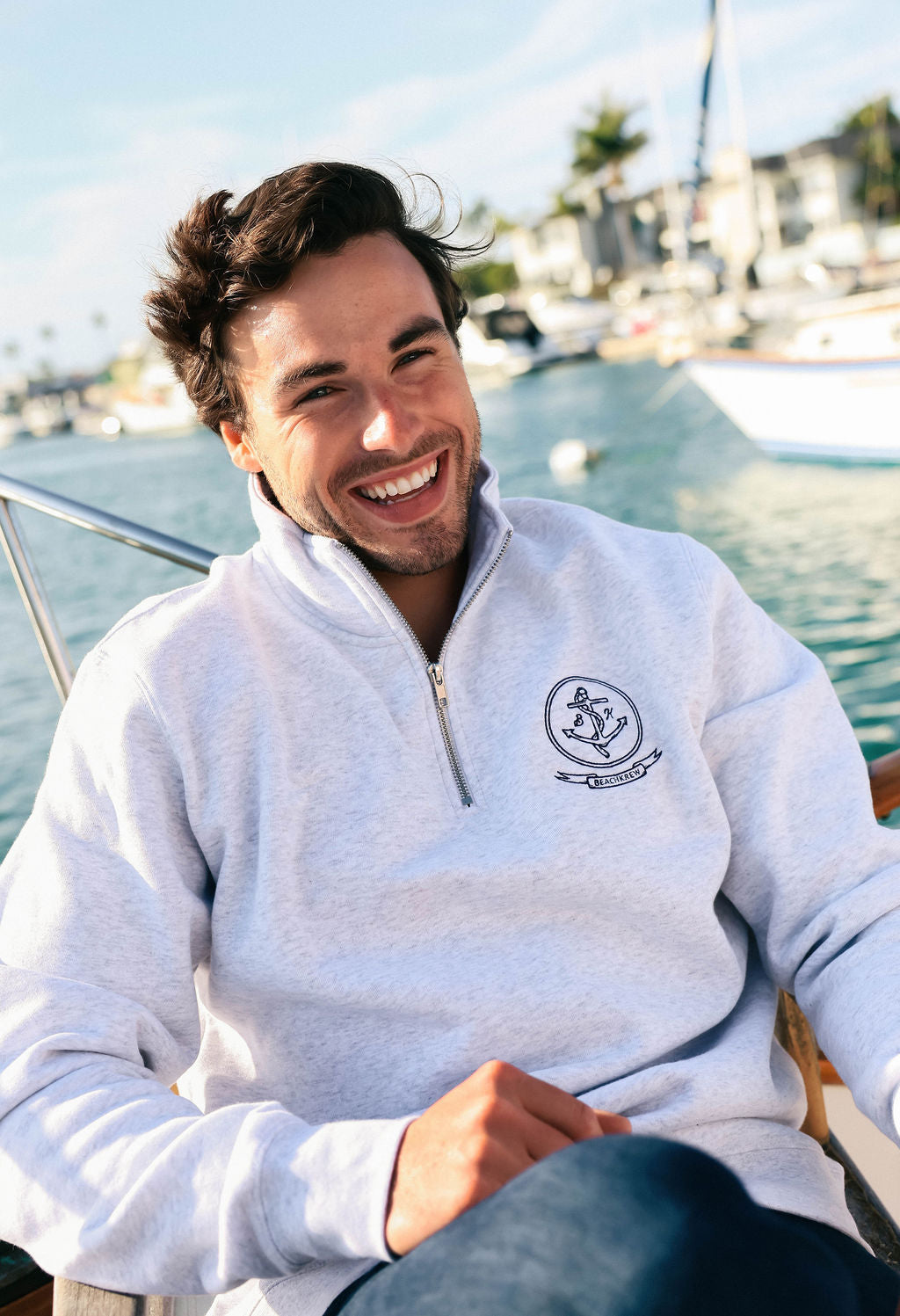 Anchor Quarter Zip Sweatshirt - Light Grey