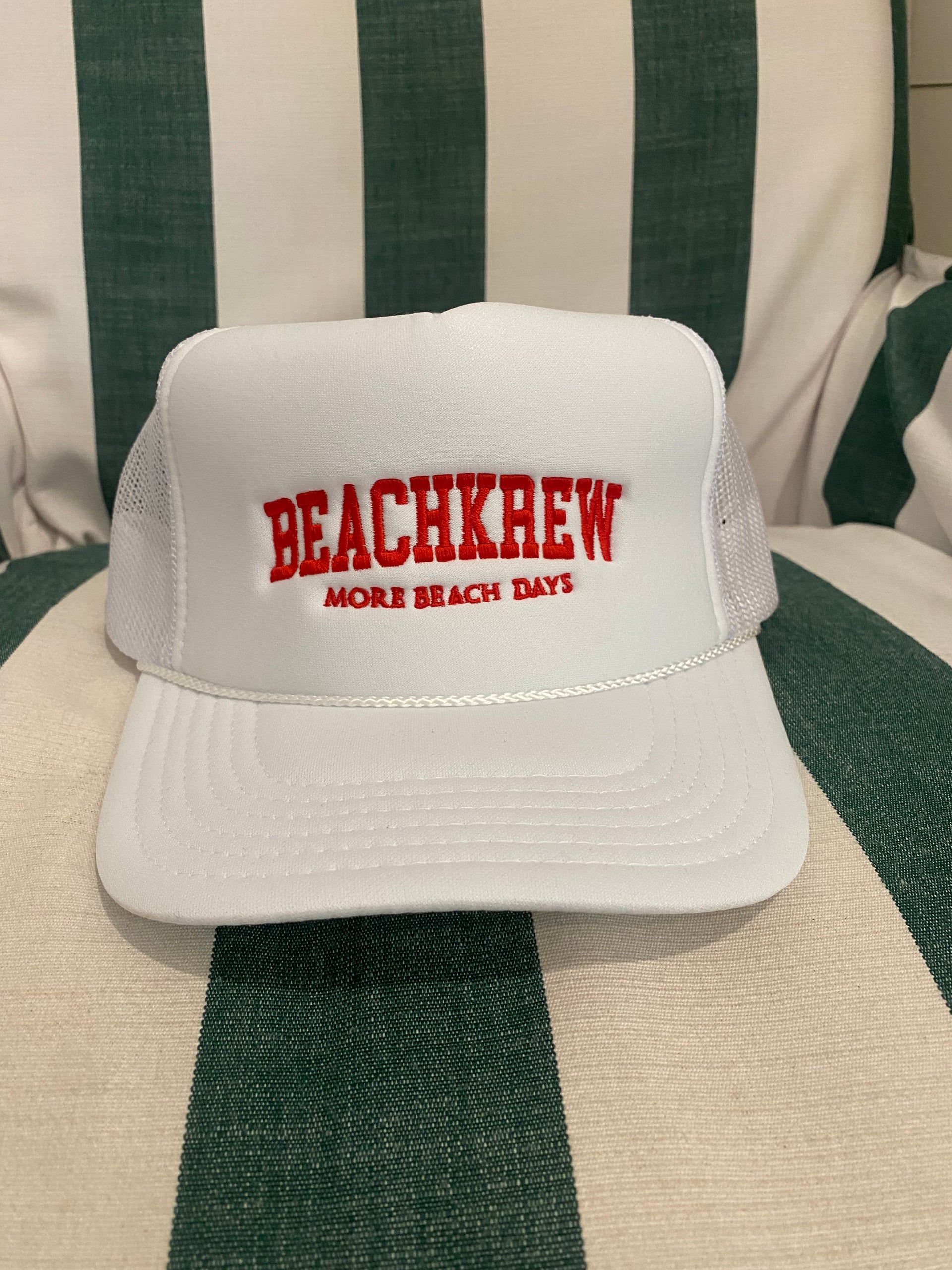 VARSITY TRUCKER HAT - WHITE W/ RED