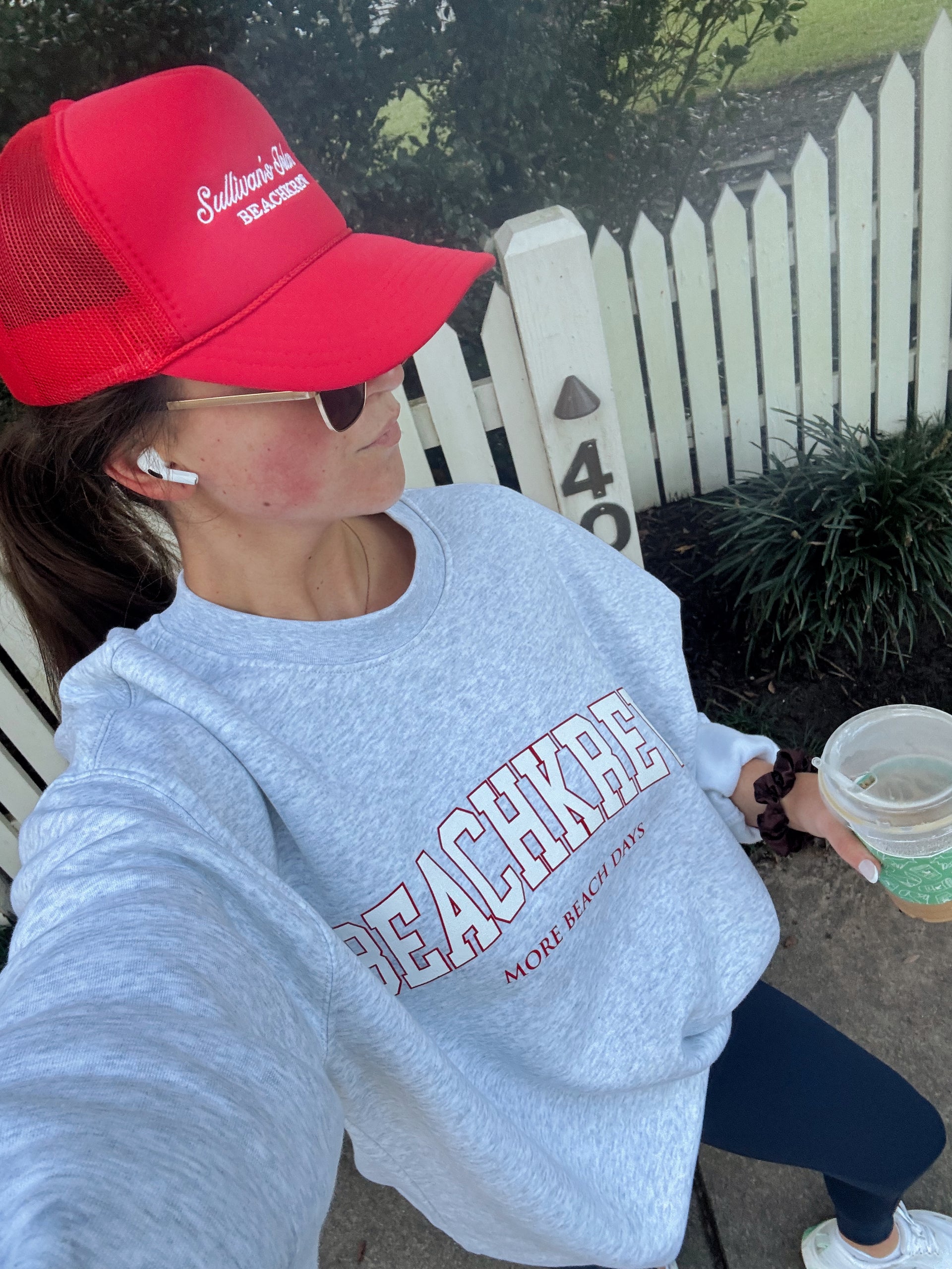 BEACHKREW OUTLINED VARSITY CREWNECK - LIGHT GREY