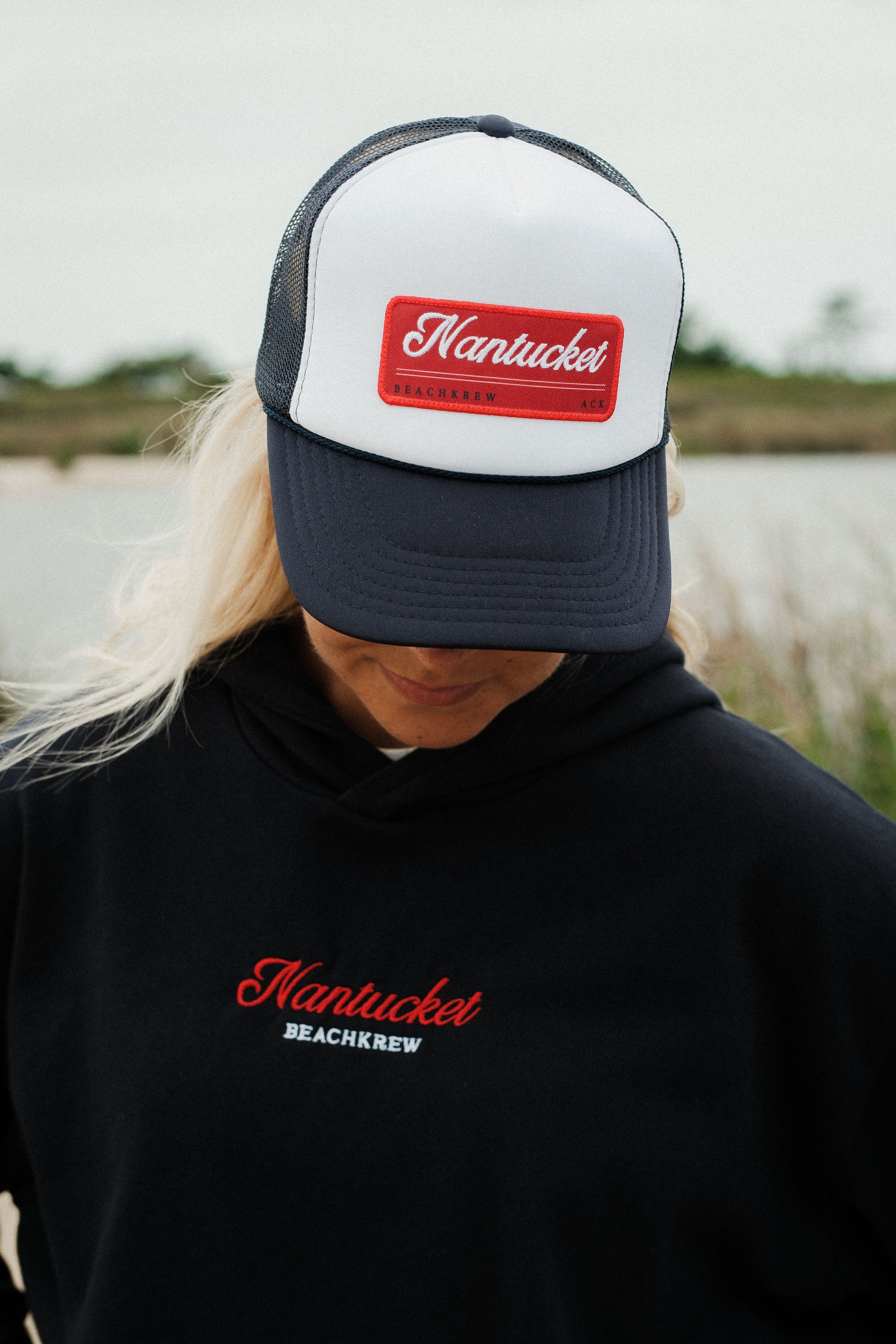 NANTUCKET PATCH TRUCKER HAT - NAVY/ W WHITE