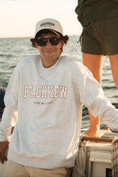 BEACHKREW OUTLINED VARSITY CREWNECK - LIGHT GREY