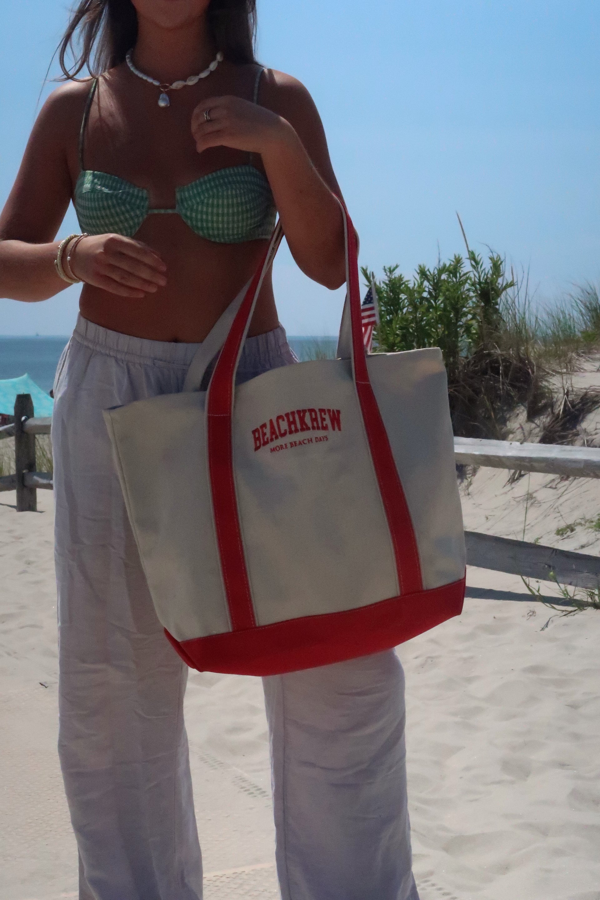 BOATER TOTE BAG XL - NATURAL / RED
