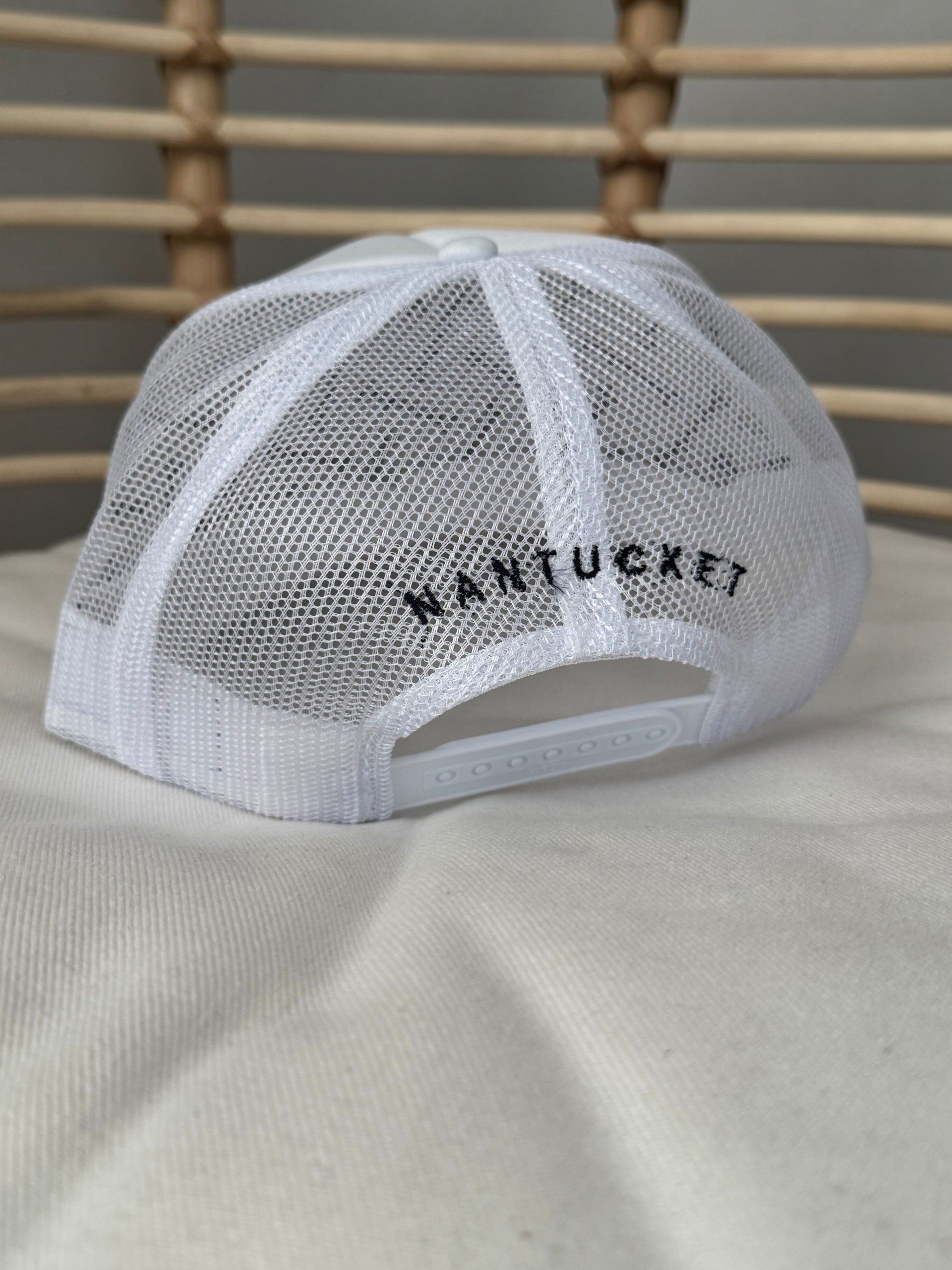 NANTUCKET ISLAND PATCH TRUCKER HAT - WHITE