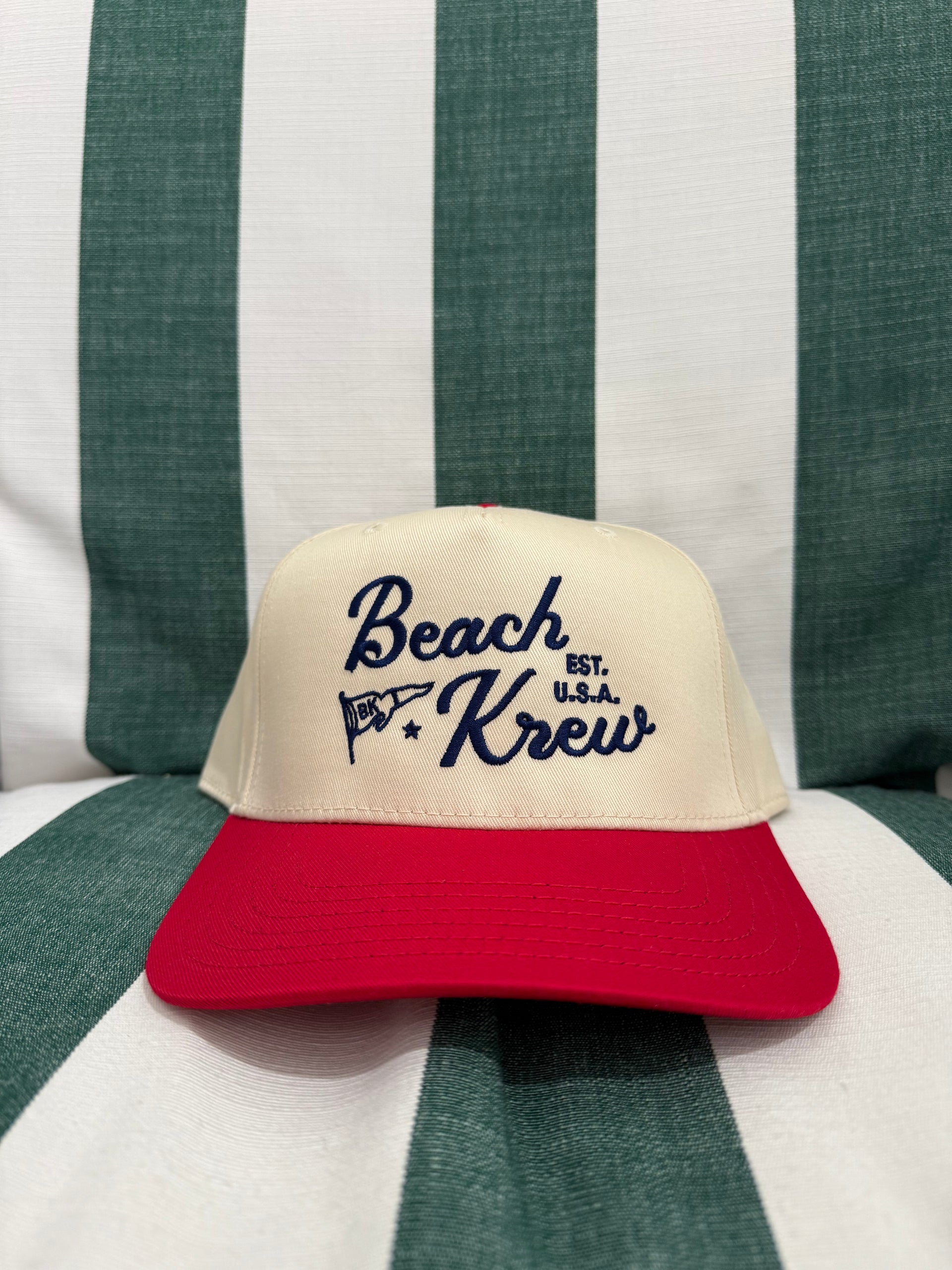 BEACHKREW USA SIGNATURE HAT - NATURAL / RED