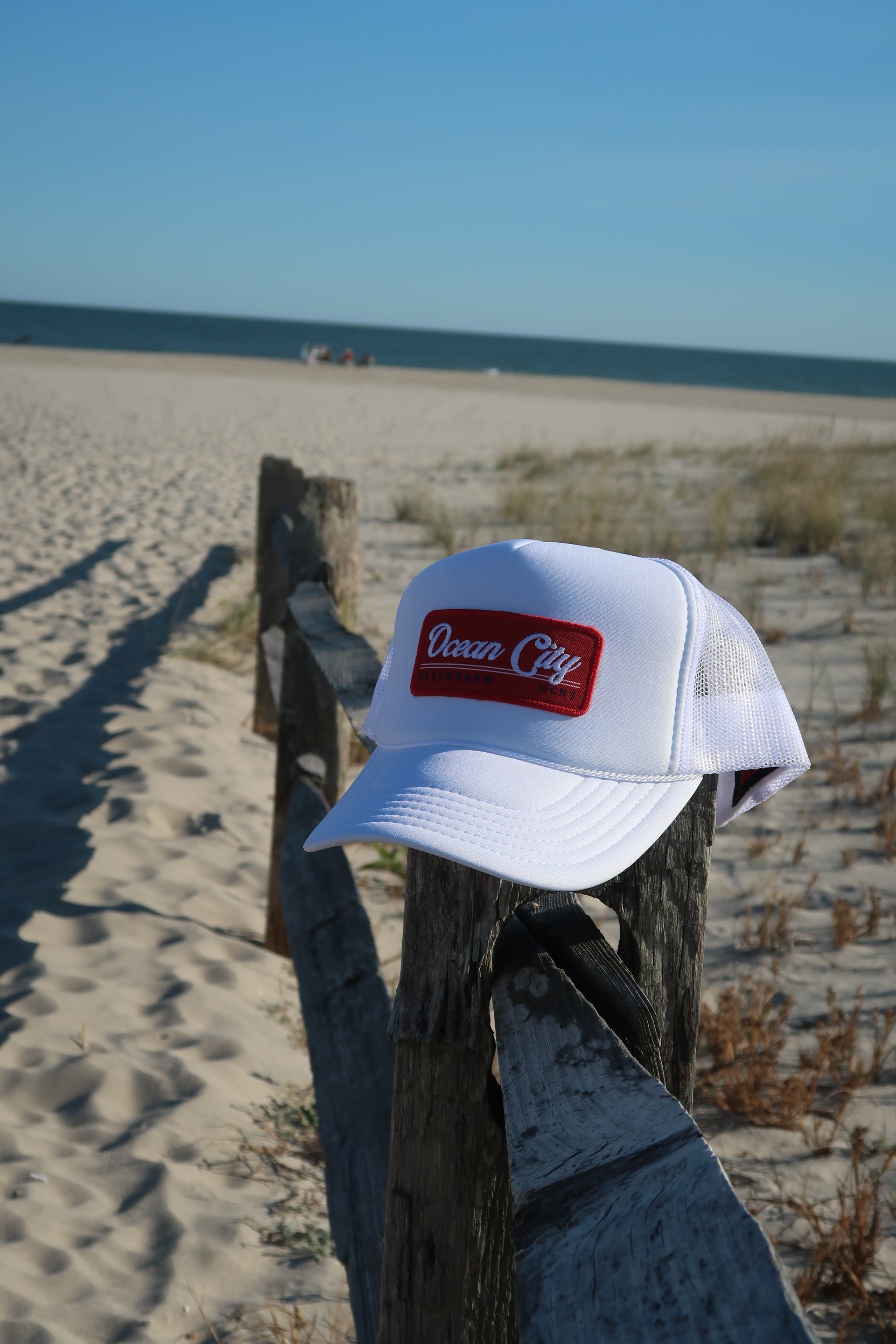 OCEAN CITY RED PATCH TRUCKER HAT - WHITE