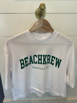 BEACHKREW VARSITY BABY TEE - WHITE / DARK GREEN