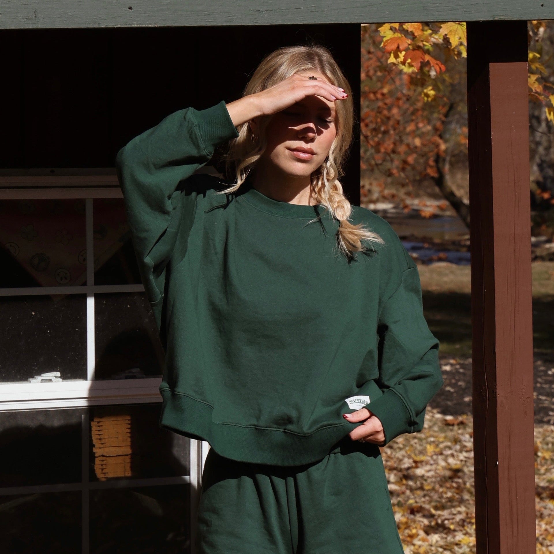 VARSITY PATCH TERRY CREWNECK - SEAGRASS