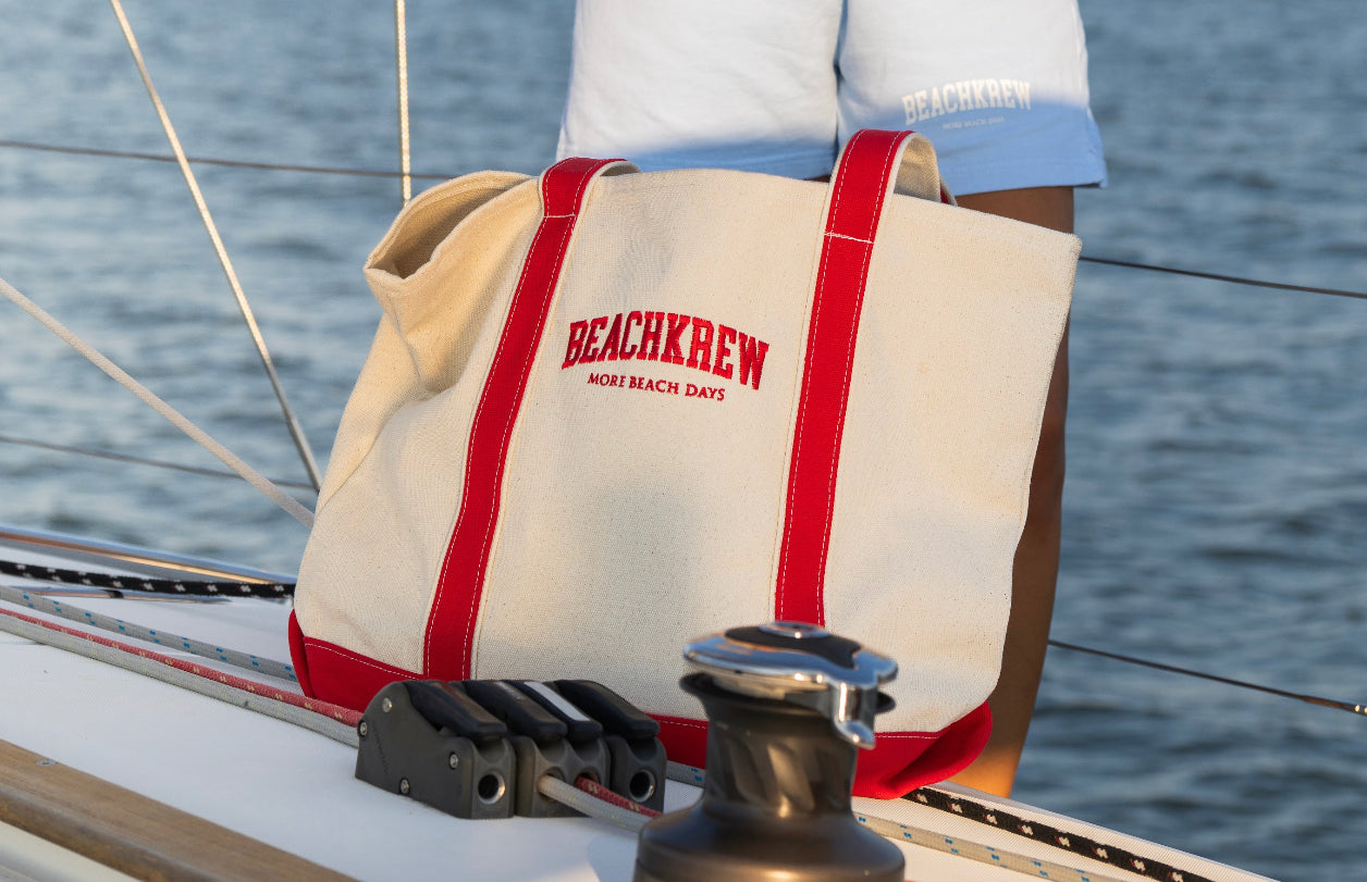 BOATER TOTE BAG XL - NATURAL / RED