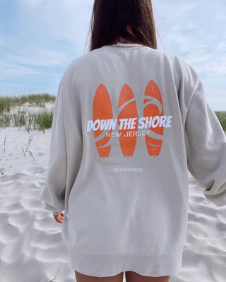 back view of down the shore ivory crewneck
